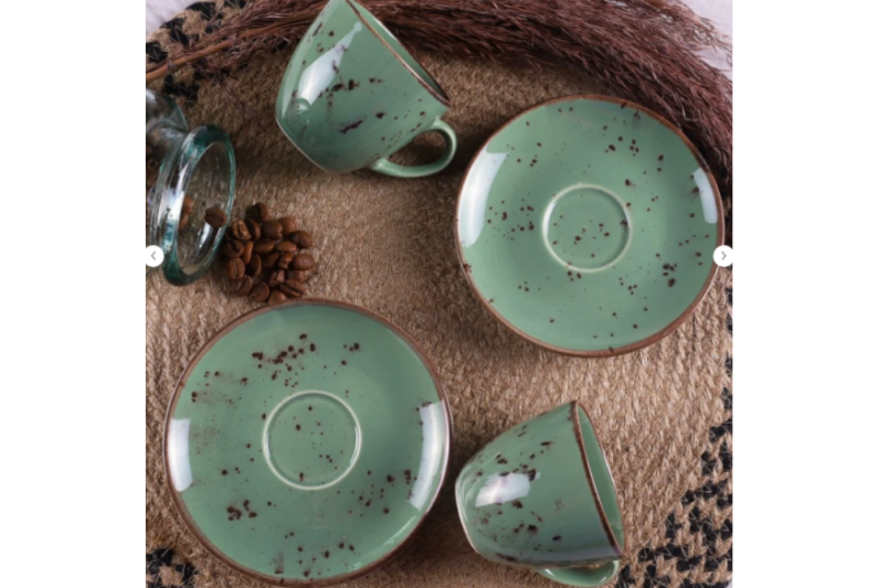 Tulu Liana 04 Parça Çay Fincan Takımı-Op37 Yeşil TL4044414 - 1